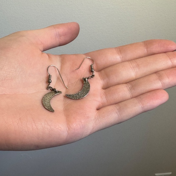 Hammered Silver Moon Earrings - Picture 3 of 5